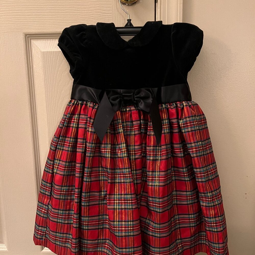 Little Me Velvet and Plaid Holiday Dress - 3T